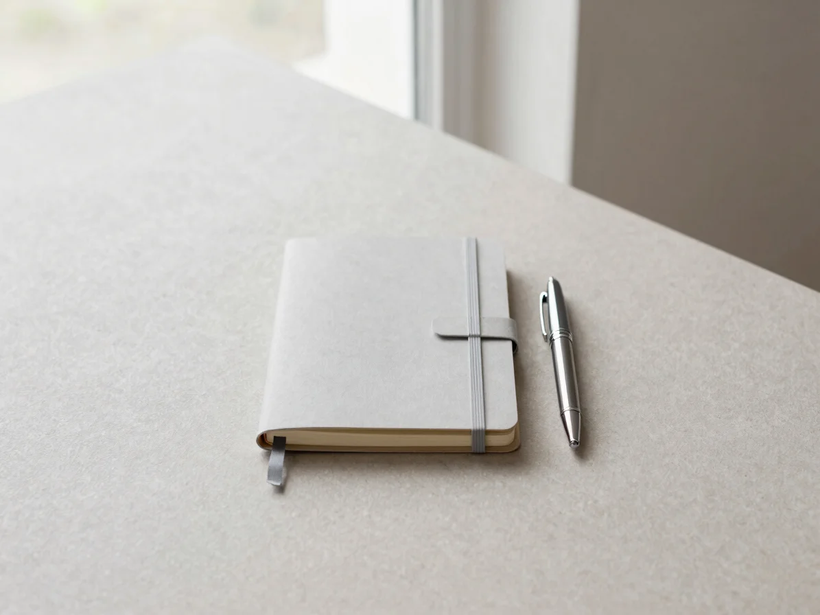 Minimalist editorial photograph of a carefully arranged set of be